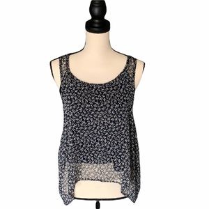Phannuel Floral Sheer High Low Sleeveless blouse size Medium